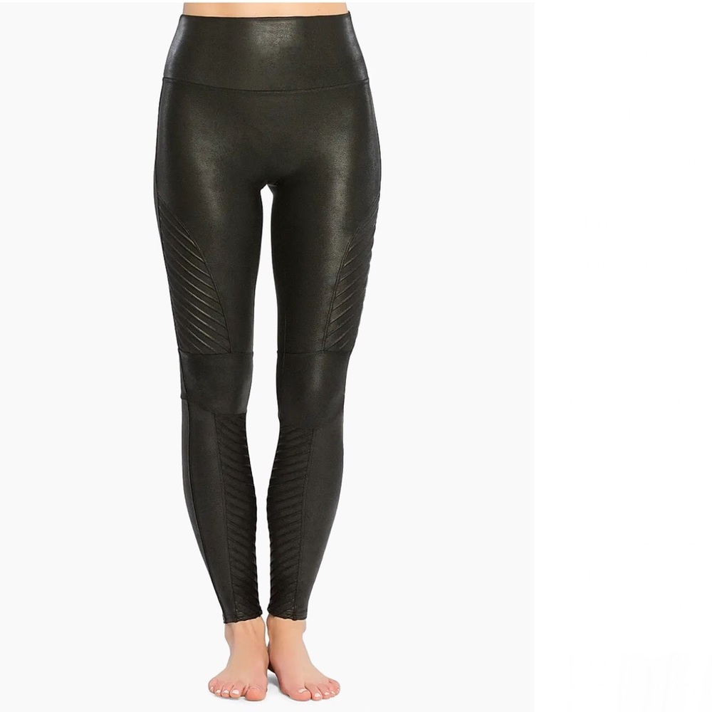 SPANX Black Faux Leather Moto Leggings - Size M
